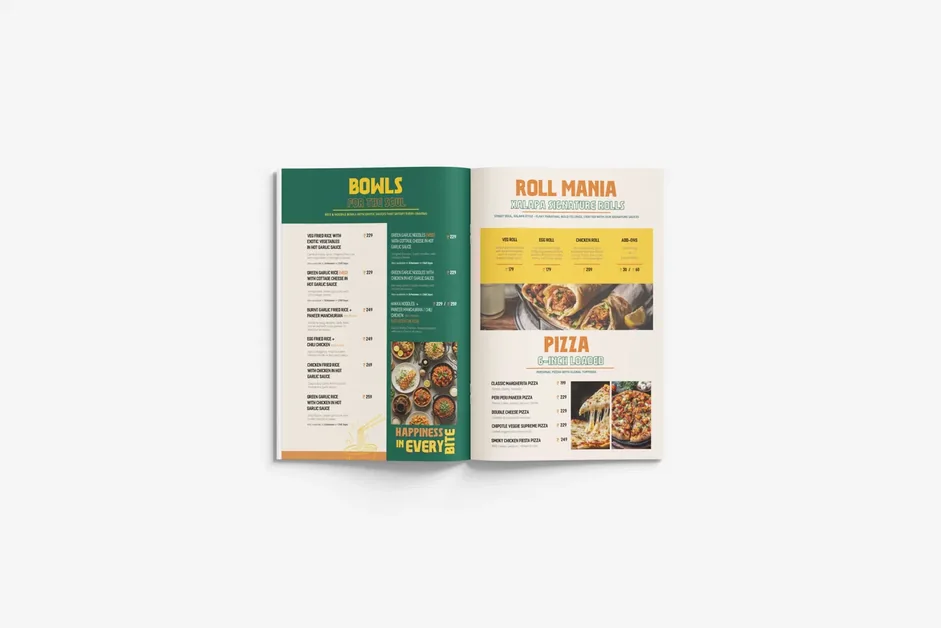 Menu inner spread designed for upsell flow