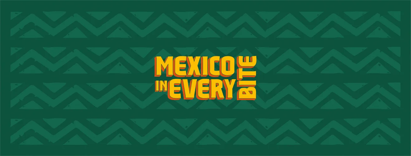 Tag line design: Mexico in Every Bite on the brand's zigzag pattern